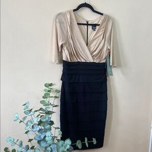 New Melrose Black & Gold BodyCon Party Dress 10 Women's Formal Midi Length Tight